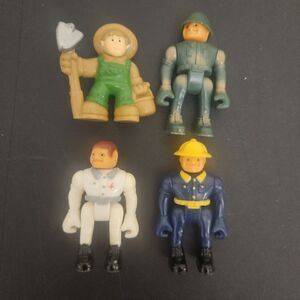 Vintage Lot 4 Lincoln Logs Farmer Medic Soldier Firefighter Plastic Figure